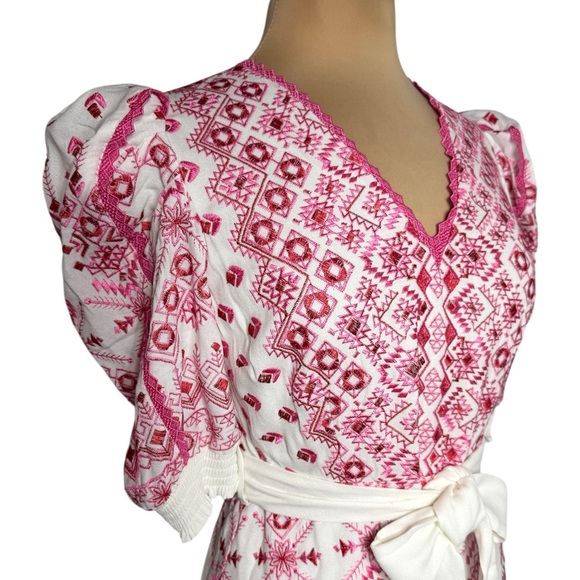 Hale Bob pink and white Logan Embroidered Midi Dress Size Medium - Picture 6 of 10